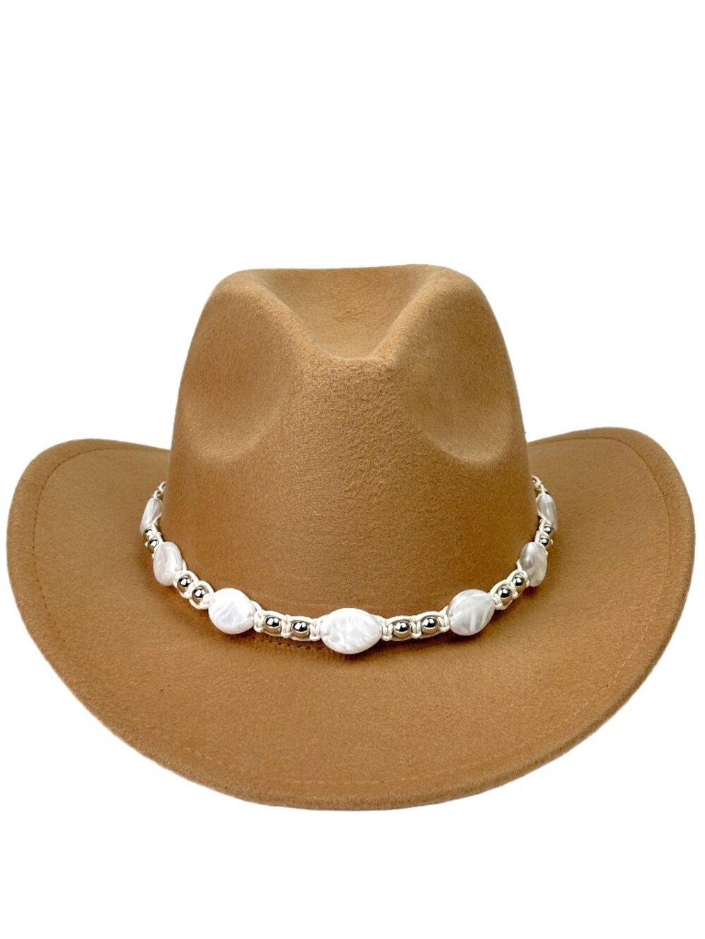 Beige Western Cowboy Cowgirl Hat Pearl Beaded Hatband Rodeo Ranch Festival